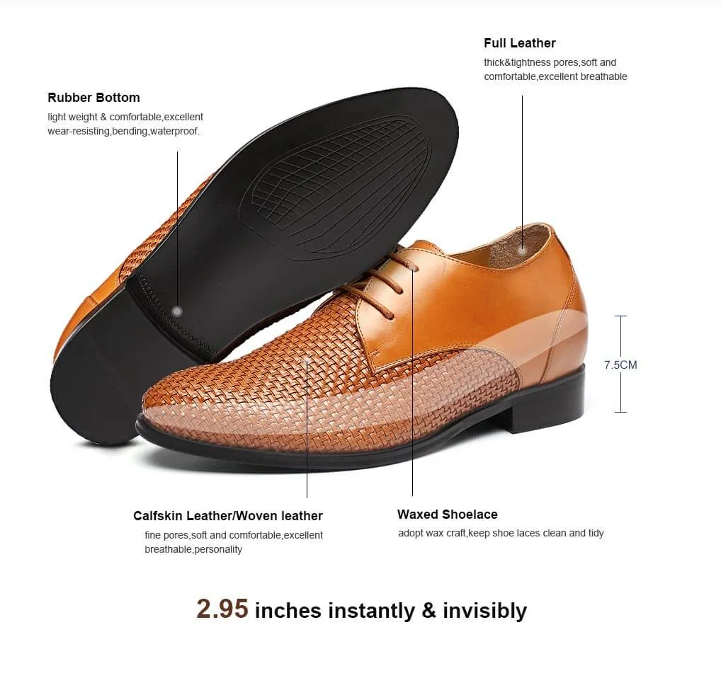 7.5 CM / 2.95 Inches Taller - CMR CHAMARIPA Custom Men Taller Shoes Woven Leather Dress Shoes