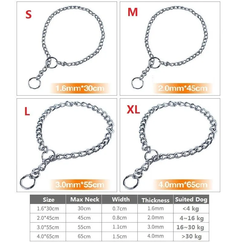 Adjustable Stainless Steel Dog Chain Collar - Available in 4 Sizes!