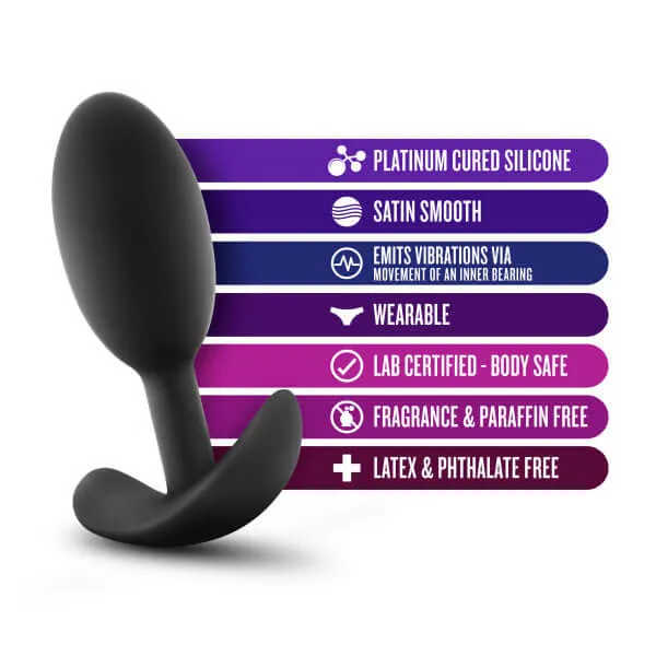 Anal Adventures Platinum Silicone Vibra Slim Plug Medium Black by Blush Novelties