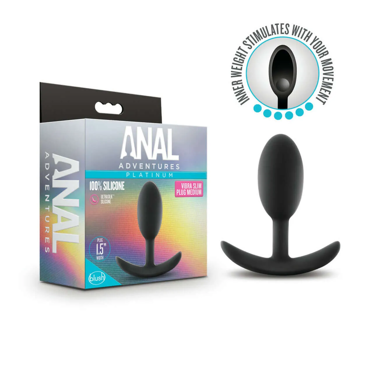 Anal Adventures Platinum Silicone Vibra Slim Plug Medium Black by Blush Novelties