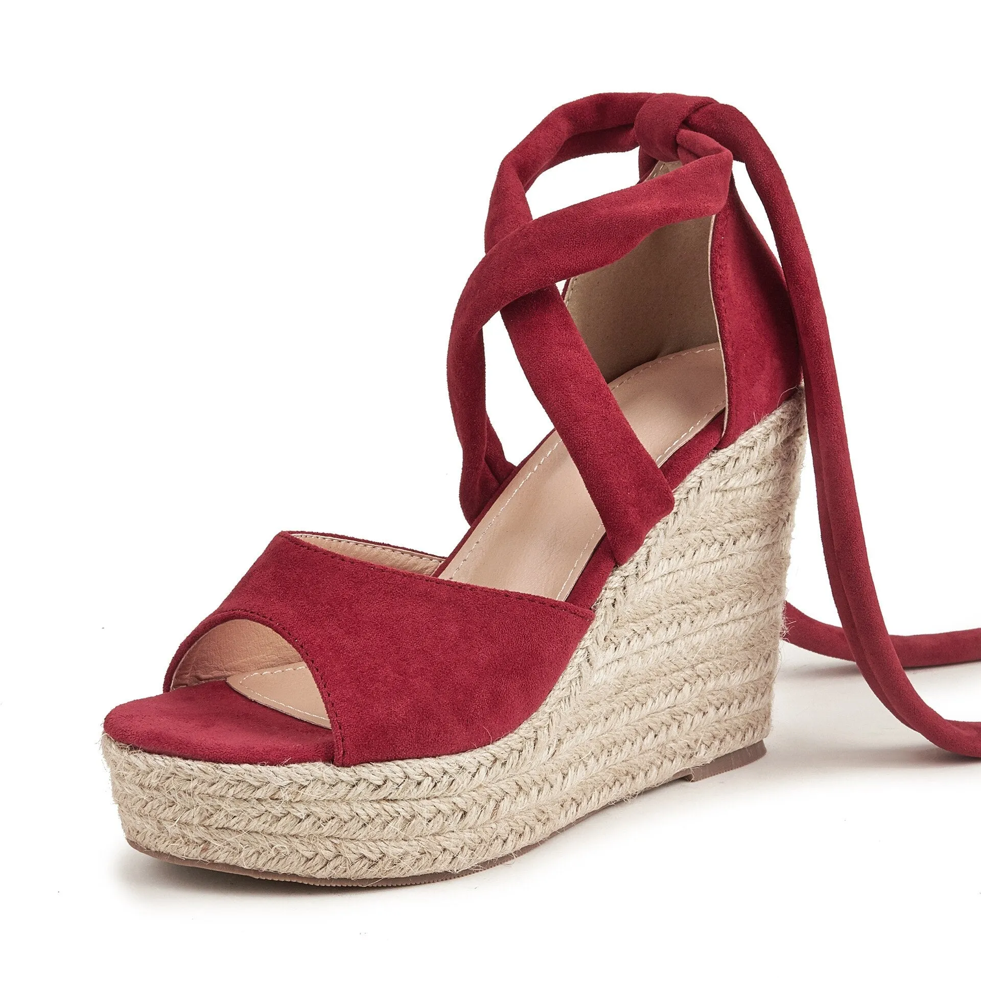 BerriesJam - Ankle Strap Pumps Platform Comfortable Flax Hemp Espadrilles