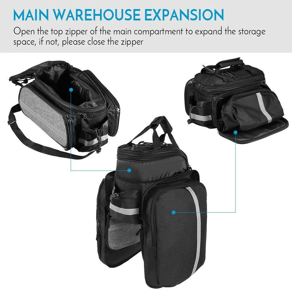 Bicycle Rear Seat Bag Multifunction Expandable Waterproof MTB Bicycle Pannier Bag Bike Rack Bag With Rain Cover