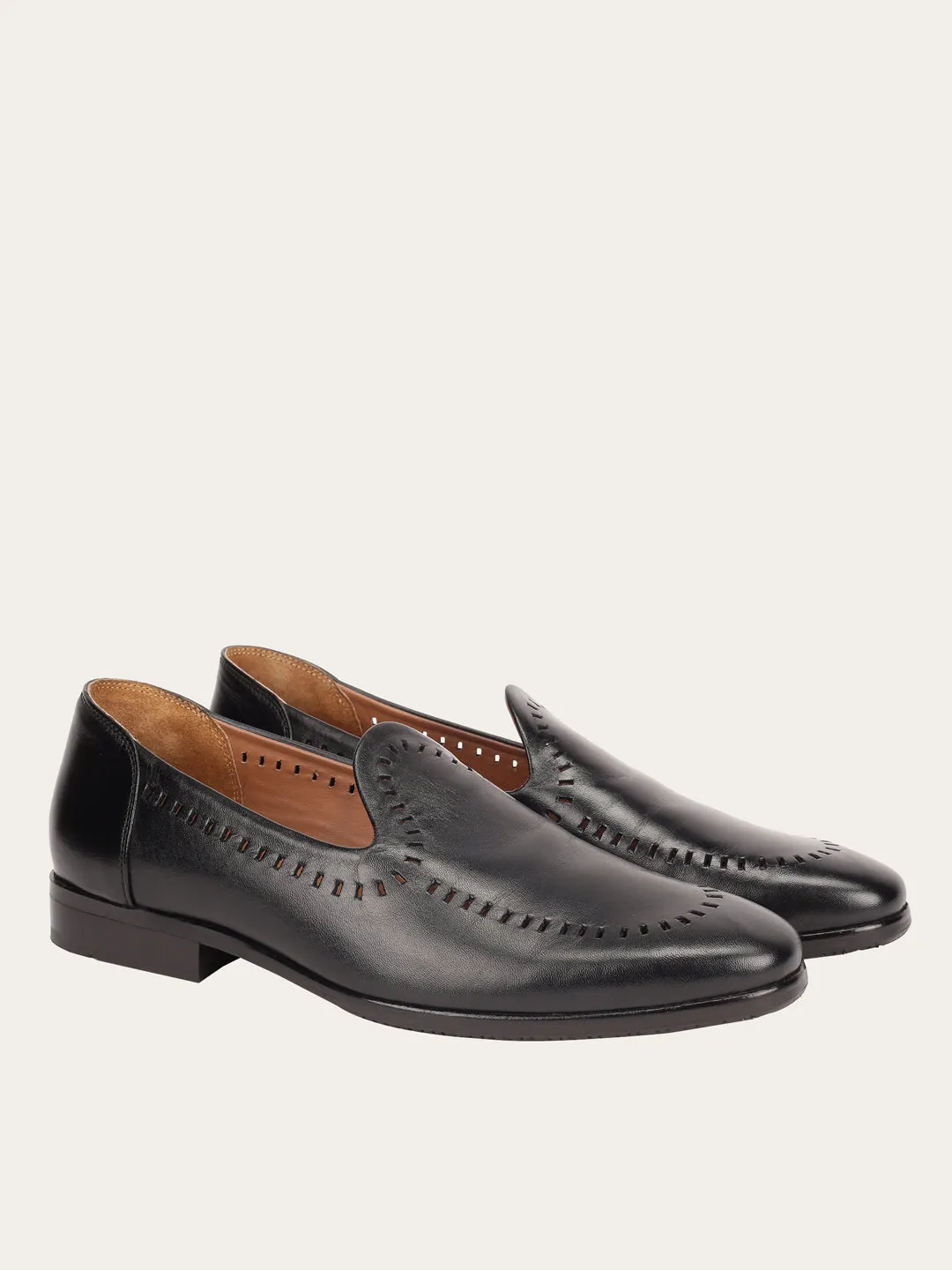 Black Men's Leather Slip On Shoes - MMFT014