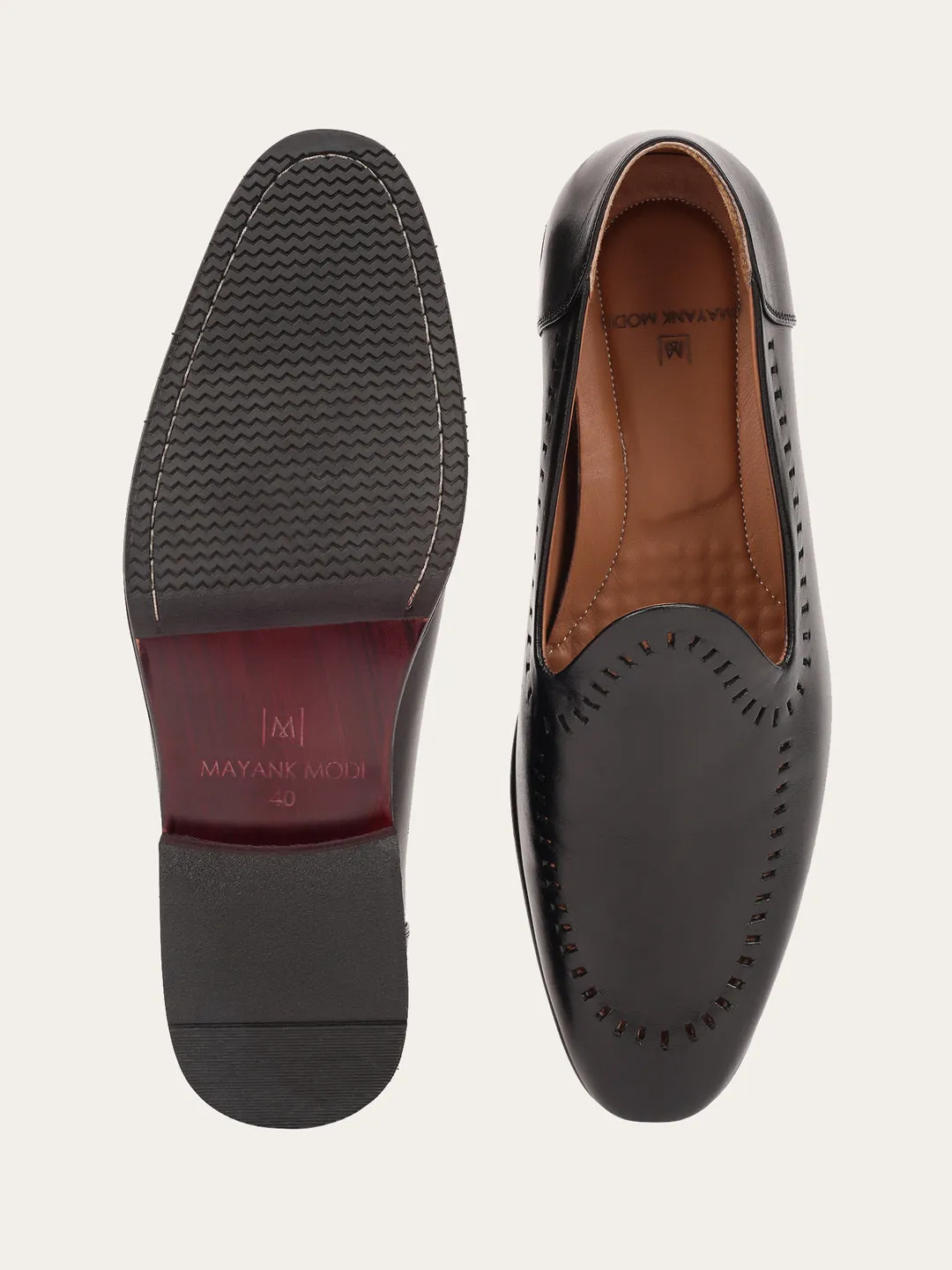 Black Men's Leather Slip On Shoes - MMFT014