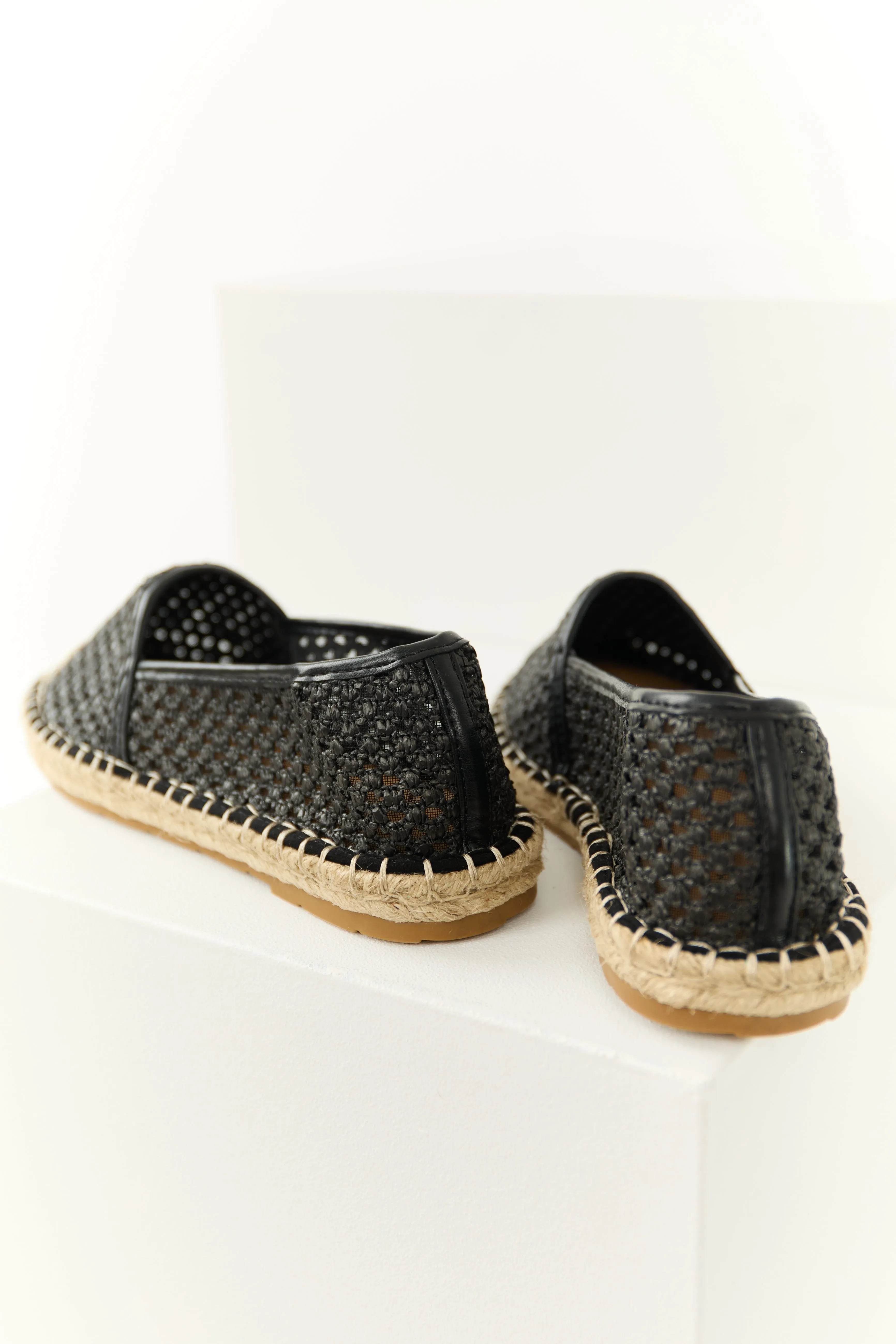 Black Woven Rounded Toe Slip On Espadrilles