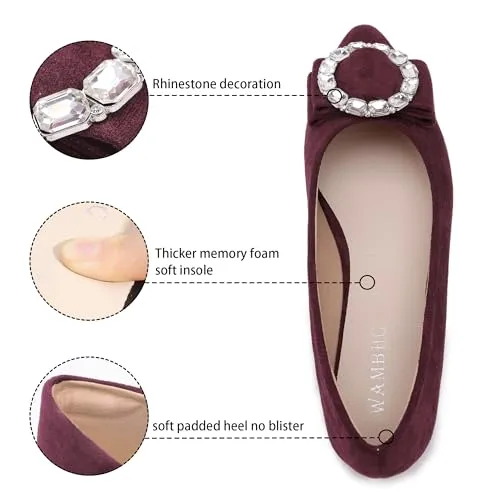 Burgundy Flats for Women Pointed Toe Rhinestone Dressy Ballet Flat Shoes Comfortable Slip on Women's Flats Size 5.5