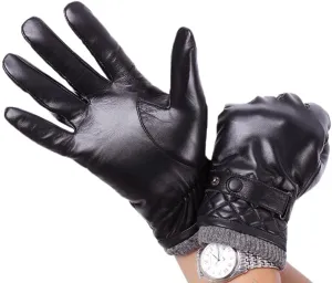 Bzybel Men's Winter Warm Genuine Nappa Leather Driving Mortorcycle Cold Weather Gloves