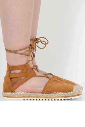 Camel Suede Lace Up Espadrilles - Marisa