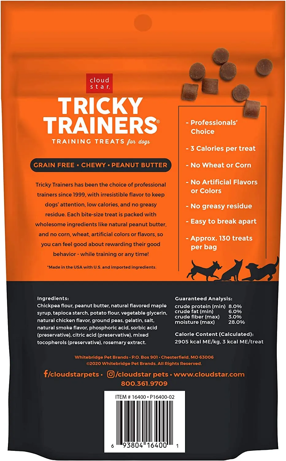 Cloud Star Tricky Trainers Chewy Peanut Butter & Grain Free, Low Calorie Dog Training Treats, Baked in the USA (12 oz)