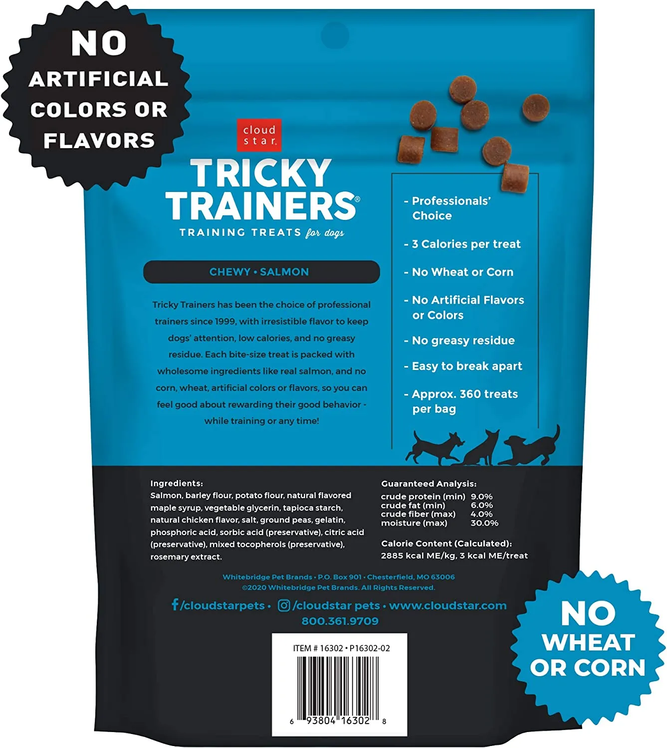 Cloud Star Tricky Trainers Chewy Salmon & Grain Free, Low Calorie Dog Training Treats, Baked in the USA (14 oz)