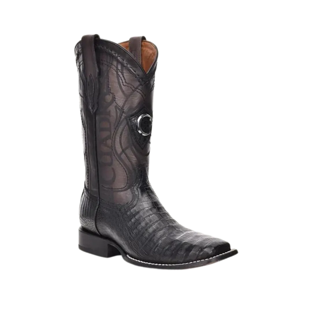 Cuadra Men's Black Caiman Laser & Embroidery Square Boots