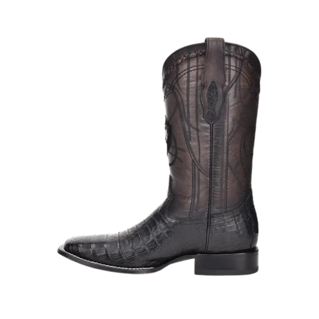 Cuadra Men's Black Caiman Laser & Embroidery Square Boots