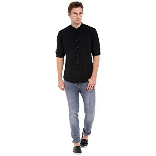 Dennis Lingo Men's Slim Fit Casual Shirt (C201_2_M_Medium_Black)