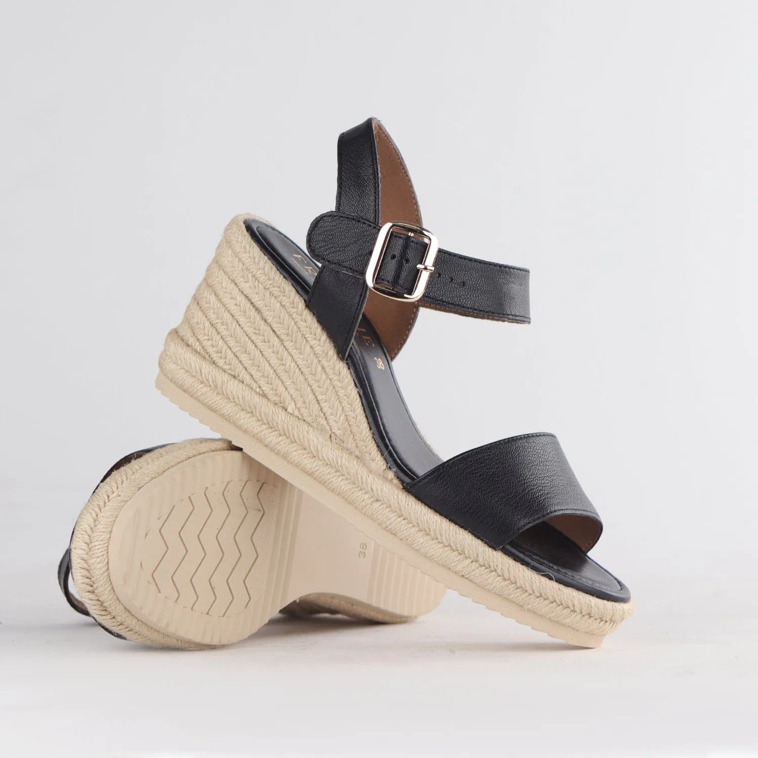 Espadrille Wedge Sandal in Black - 12683