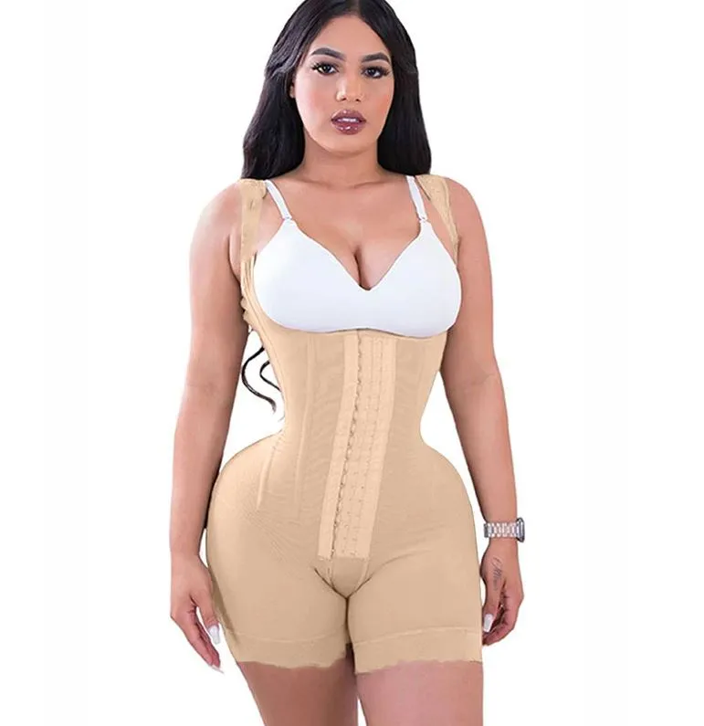 Firm Compression Shapewear Bodysuit with Bones and Hook Eye Closure Tummy Control Adjustable Crotch