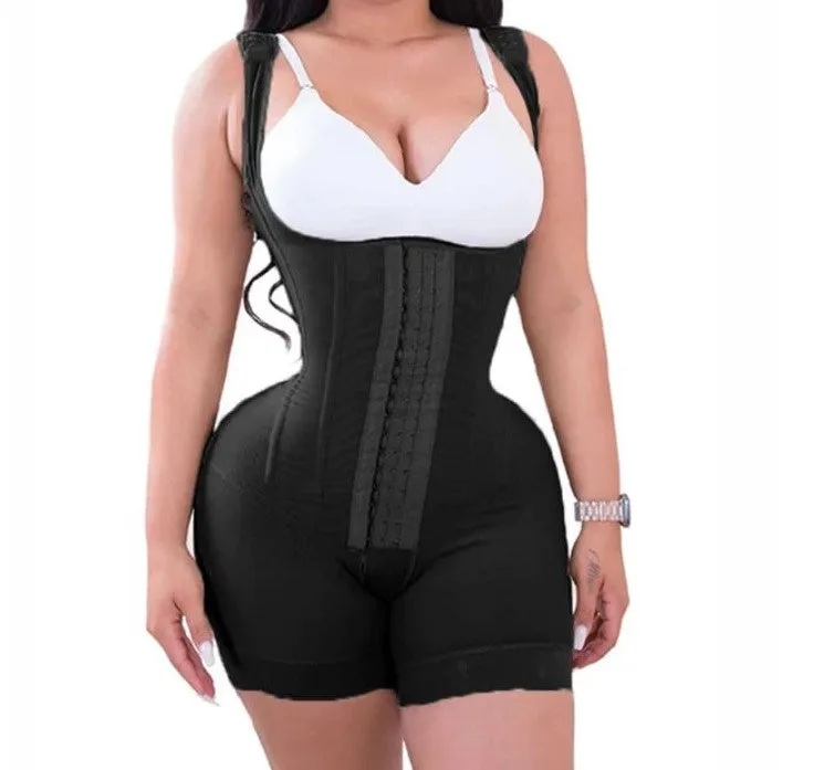 Firm Compression Shapewear Bodysuit with Bones and Hook Eye Closure Tummy Control Adjustable Crotch