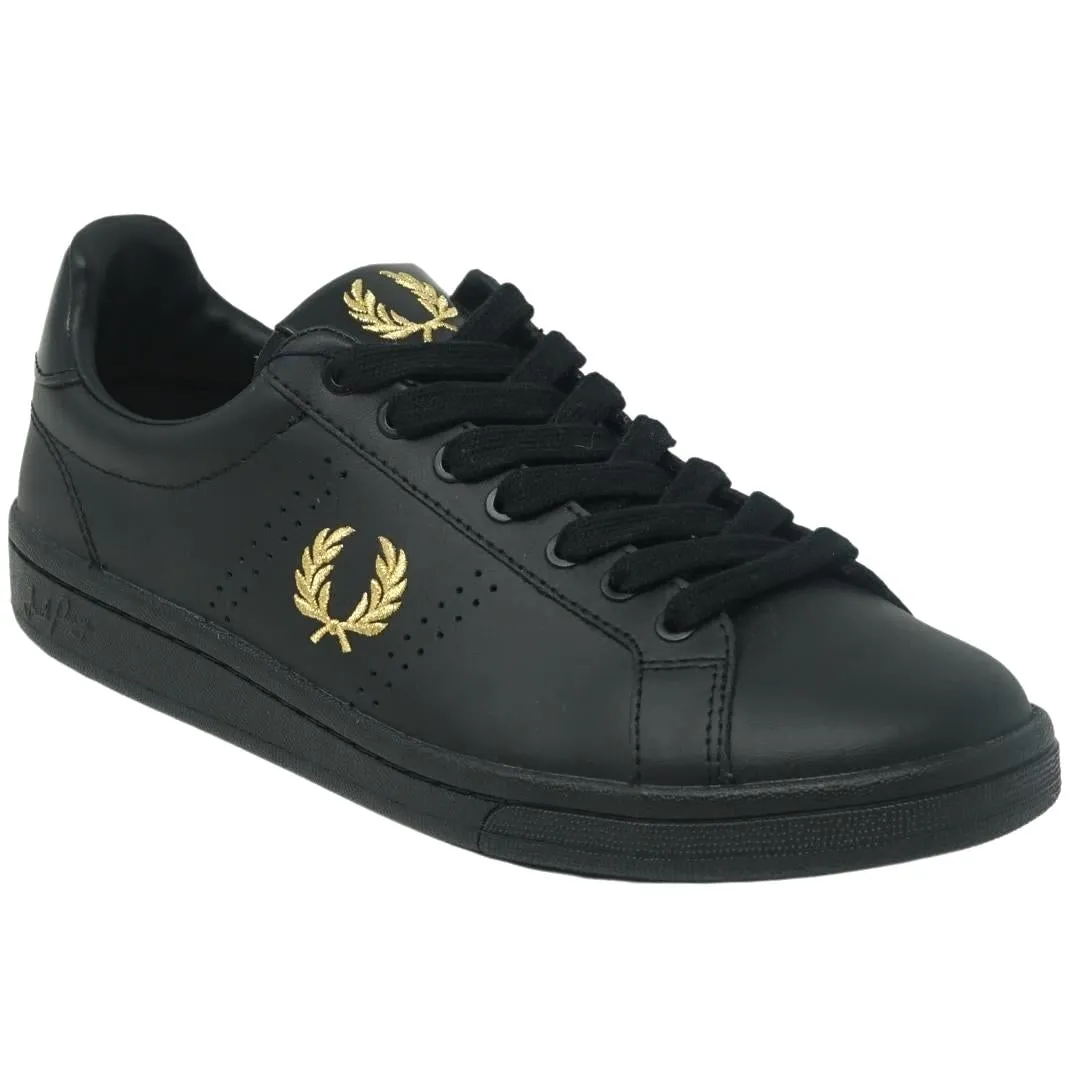 Fred Perry B4290 220 B721 Black Leather Tab Leather Trainers