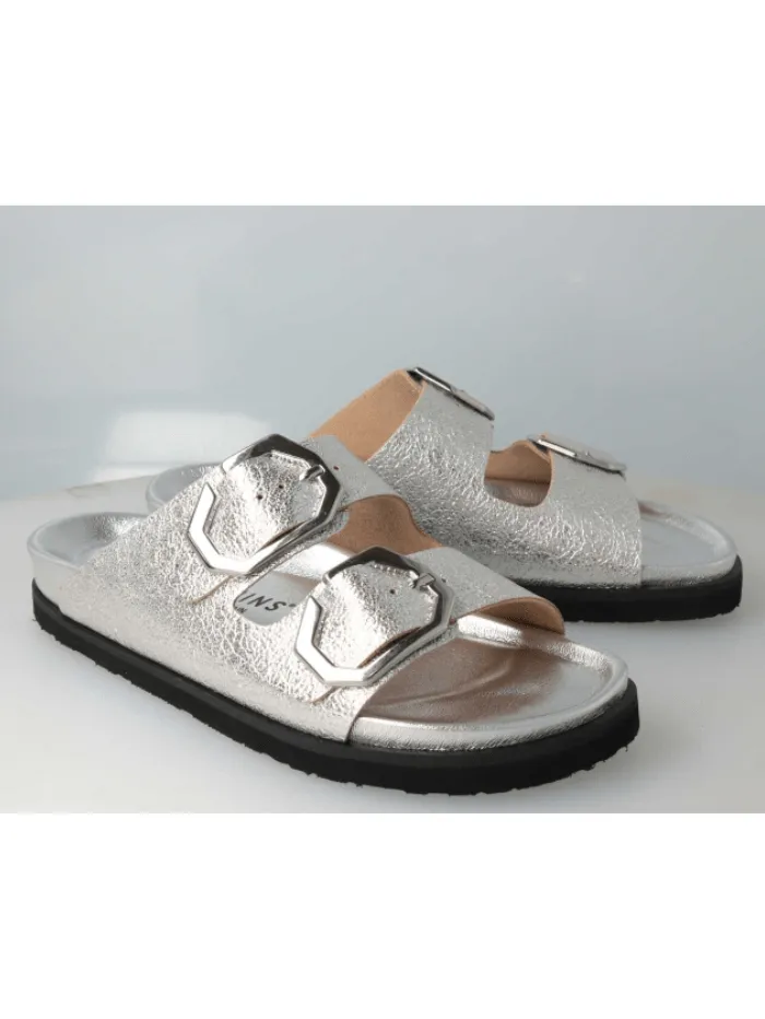 Genuins Footwear GALIA Vegan Silver Flat Sandals G105679