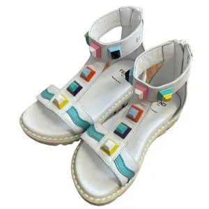 Girls White Stud Sandals