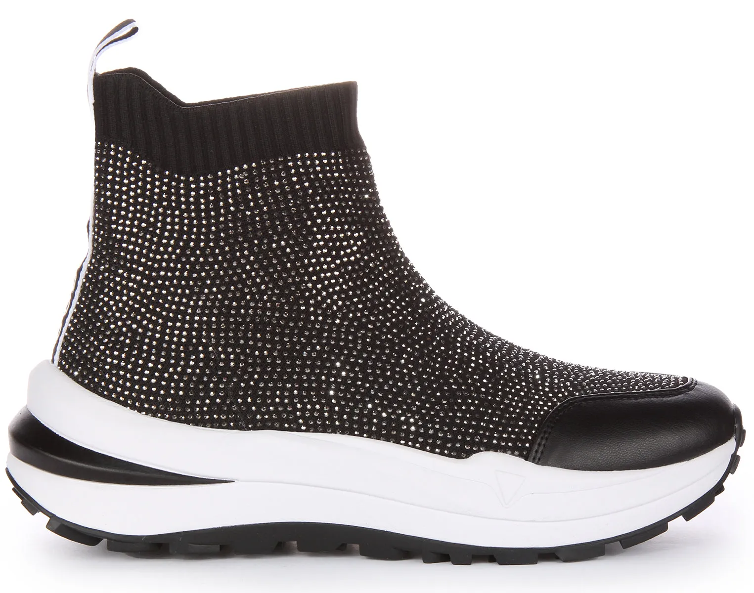 Guess Kadley Sock Sneaker In Black Silver For Women