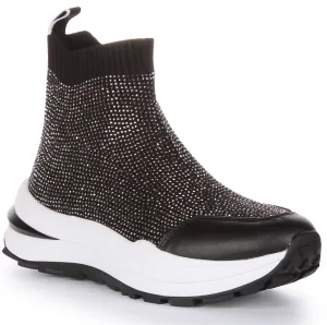 Guess Kadley Sock Sneaker In Black Silver For Women