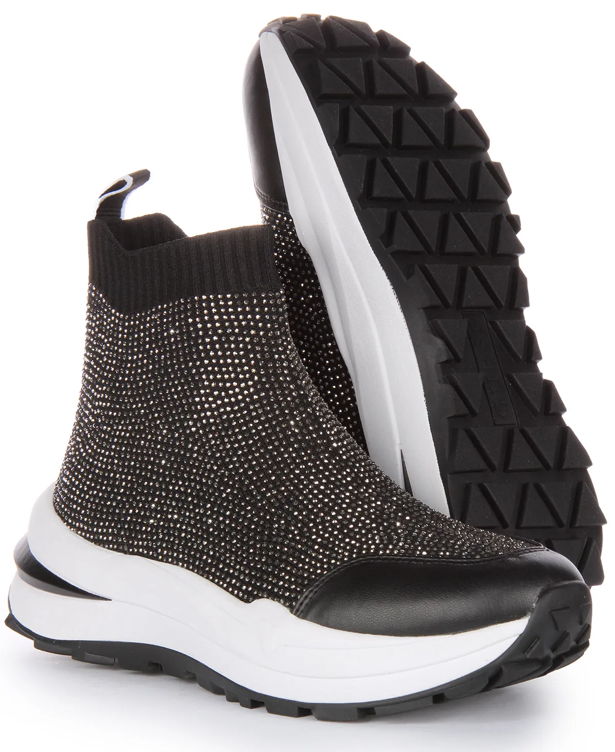 Guess Kadley Sock Sneaker In Black Silver For Women