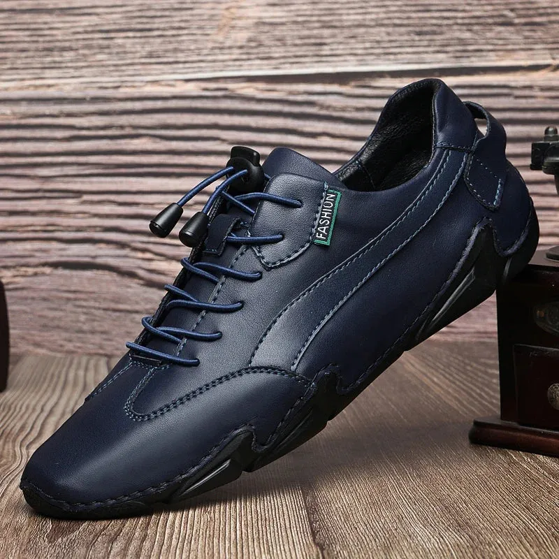 Hnzxzm High-end Men's Leather Shoes Leather Crocodile Pattern Soft-soled Casual Shoes Cowhide Lazy Shoes Non-slip Driving Shoes