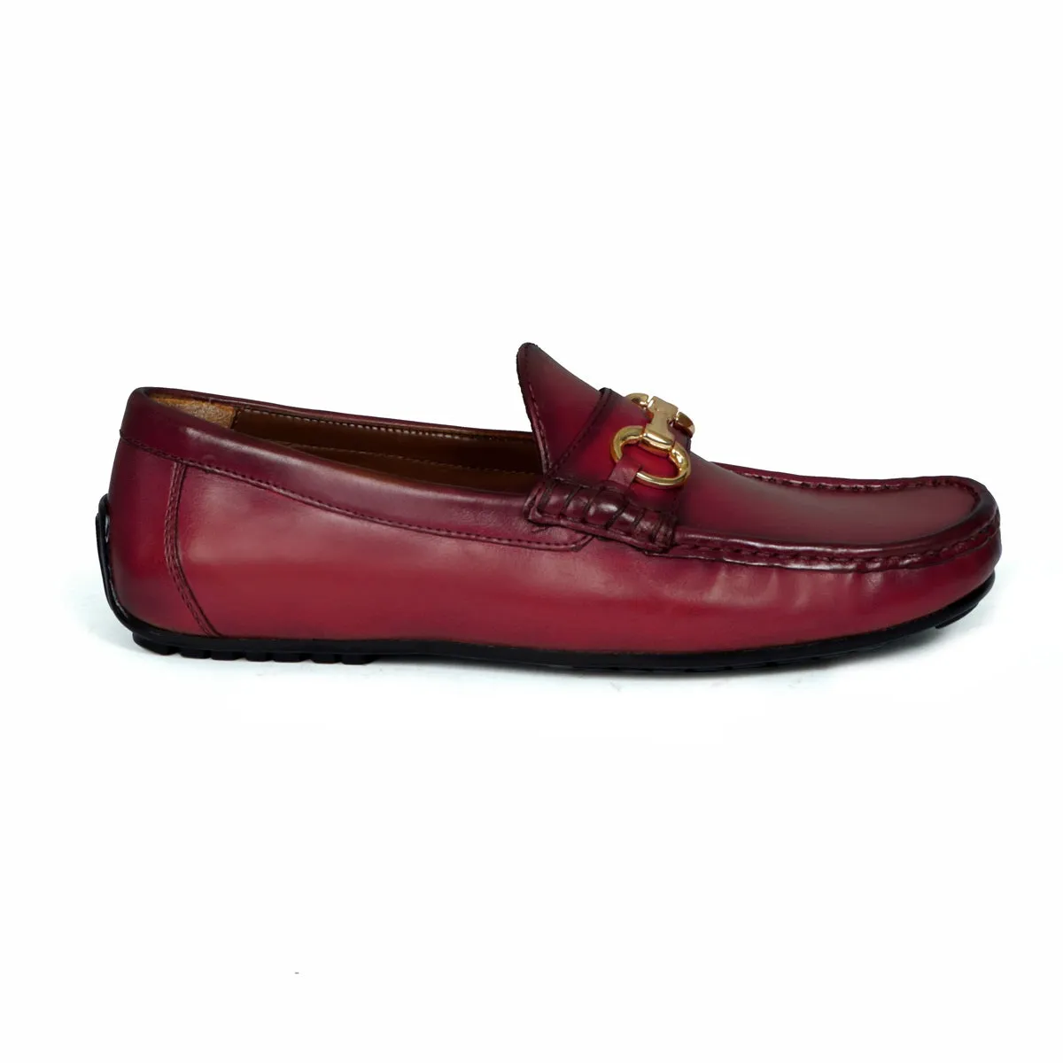 Horse-bit Driving Loafers Shoe in Pink Leather