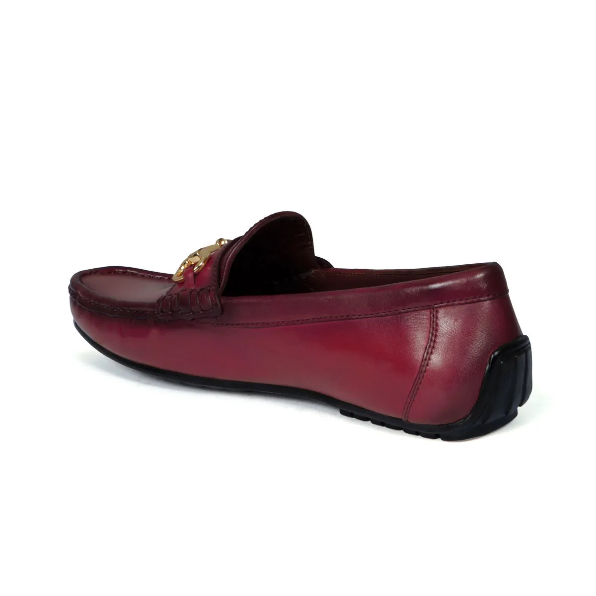 Horse-bit Driving Loafers Shoe in Pink Leather