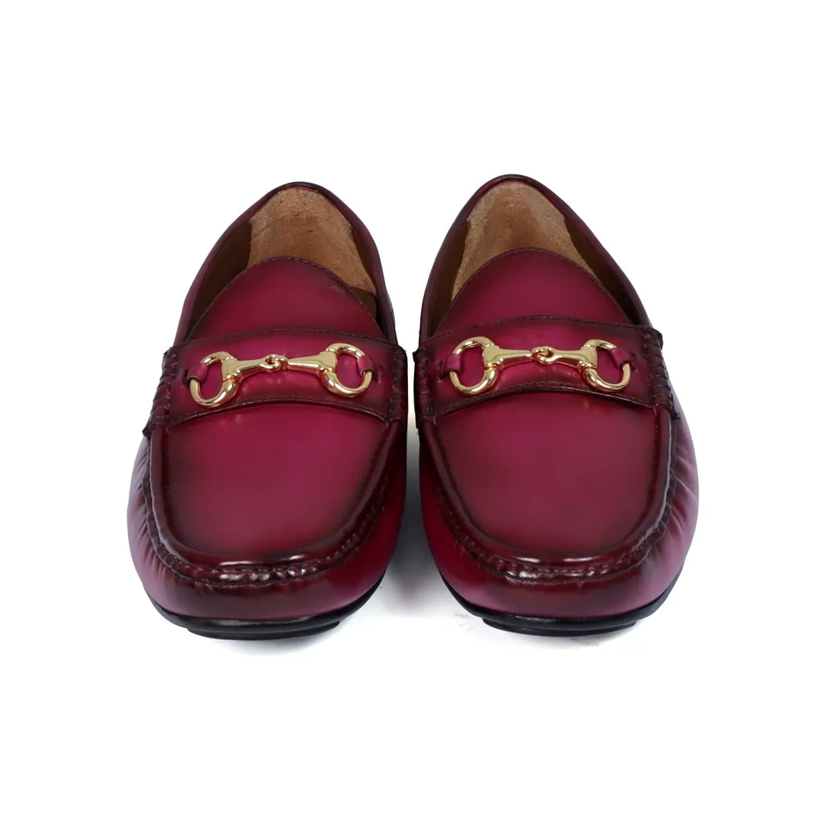 Horse-bit Driving Loafers Shoe in Pink Leather