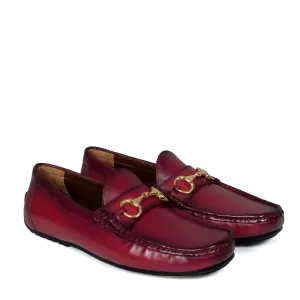 Horse-bit Driving Loafers Shoe in Pink Leather