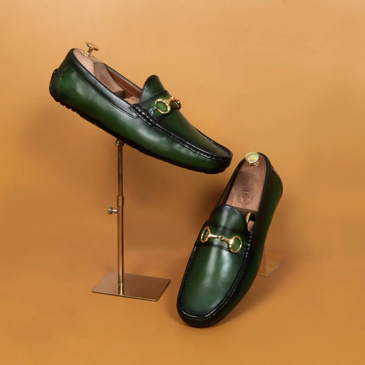 Horsebit Driving Loafers Shoe in Green Leather