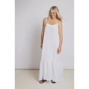 Jolie Frayed Linen Maxi - White