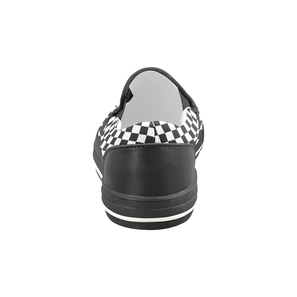 Kids's Classic B/W Checkers Print Canvas Slip-on Shoes