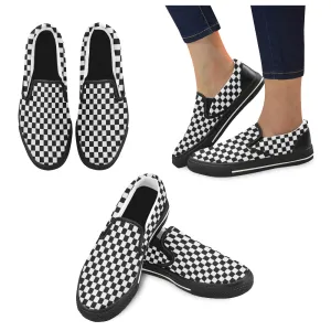 Kids's Classic B/W Checkers Print Canvas Slip-on Shoes