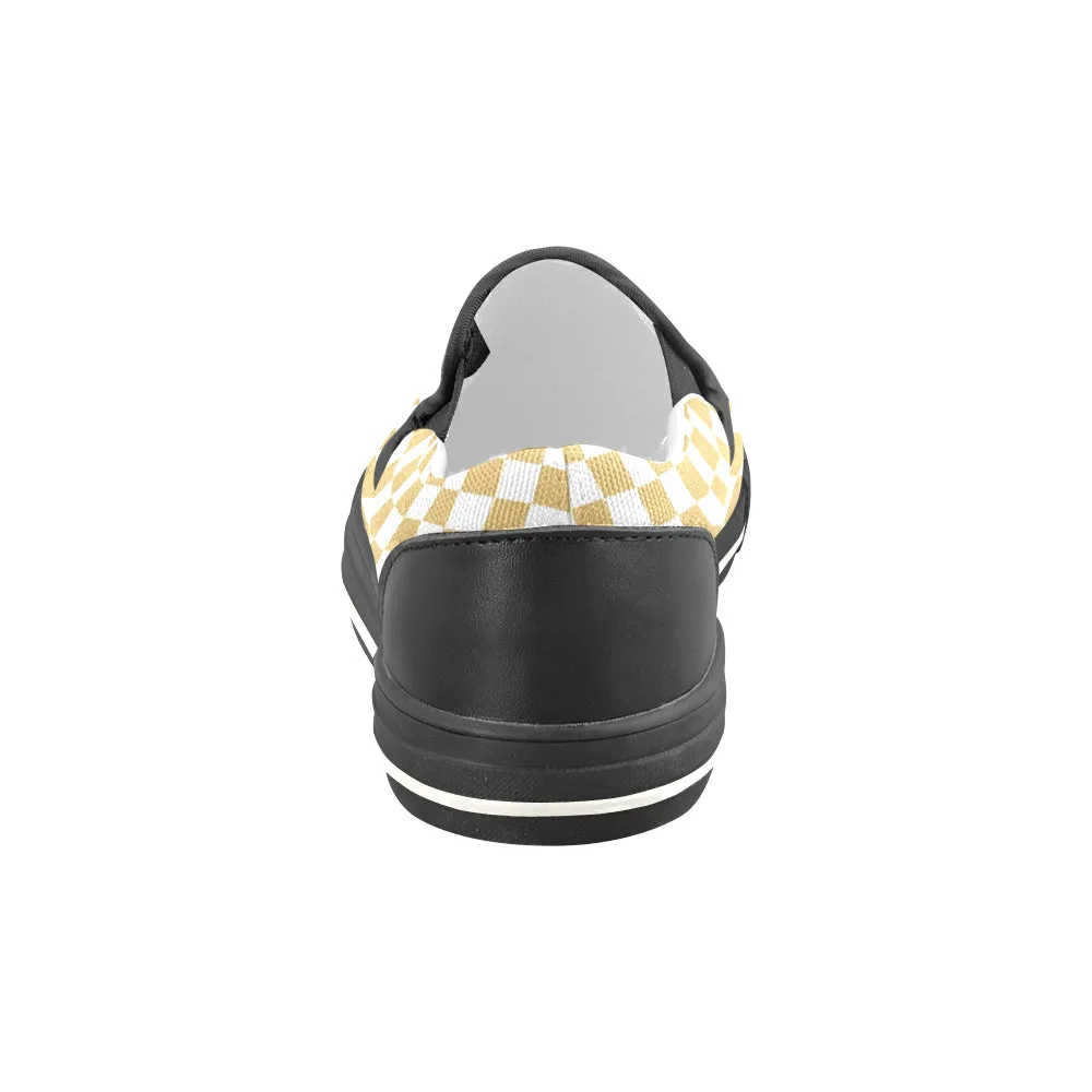 Kids's Mustard Checkers Print Canvas Slip-on Shoes