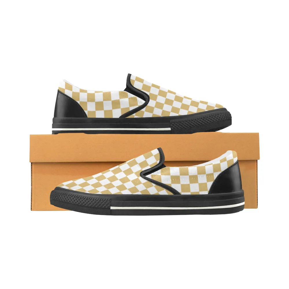 Kids's Mustard Checkers Print Canvas Slip-on Shoes