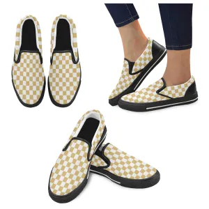 Kids's Mustard Checkers Print Canvas Slip-on Shoes