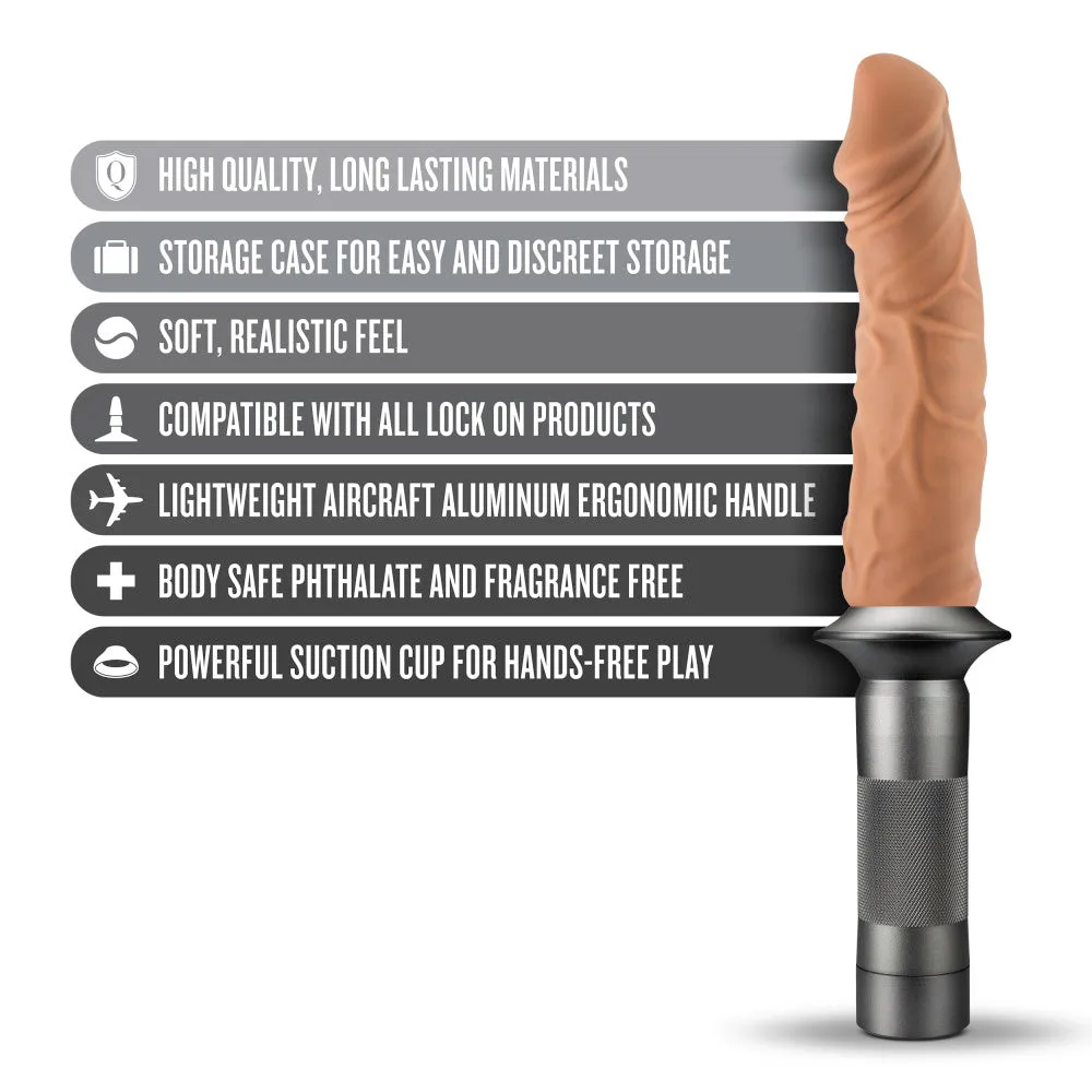 Lock On By Blush® | Karbonite Realistic Mocha 7.75-Inch Long Dildo With Suction Cup Adapter & Handle