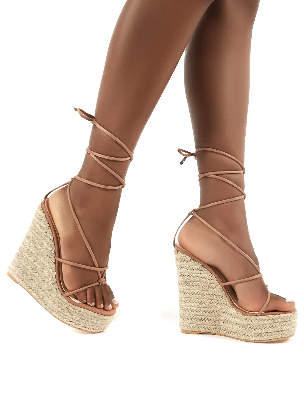 Luciana Mocha Espadrille Lace Up Heeled Sandals