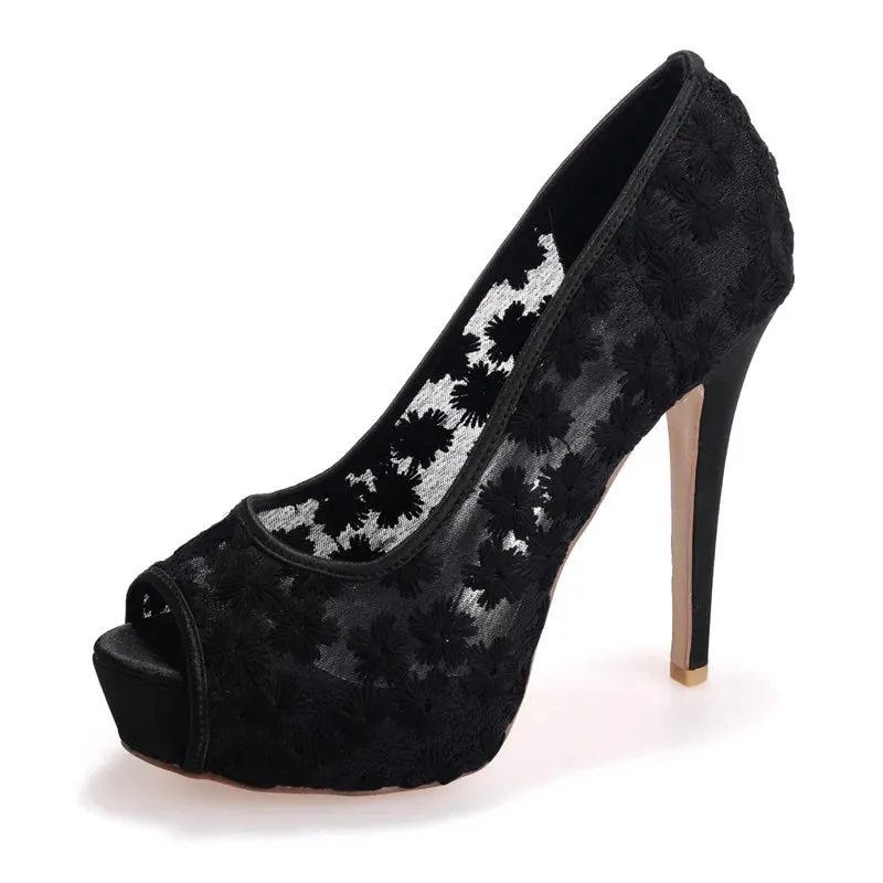 Luscious Lace Peep Toe Slip-on Breathable Super High Heel Platform Shoes