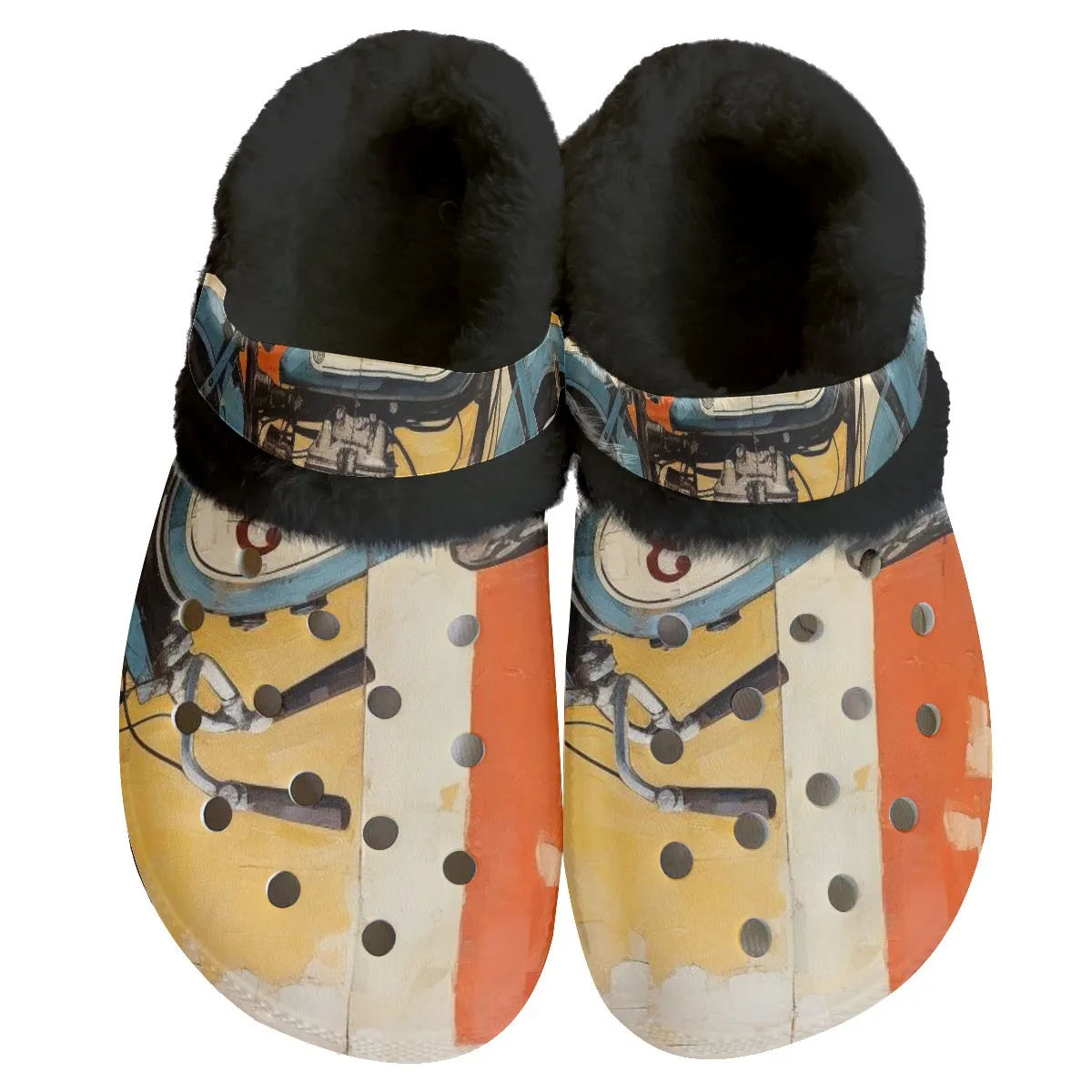 Mc#11 Men's Classic Clogs with Fleece, motorcycle print