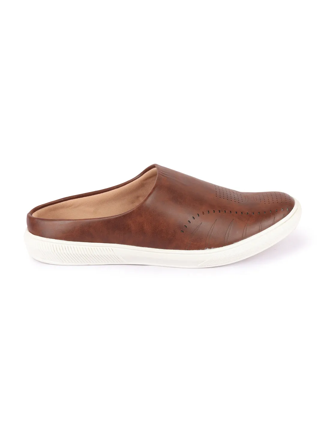 Men Brown Back Open Stylish Design Slip On Shoes