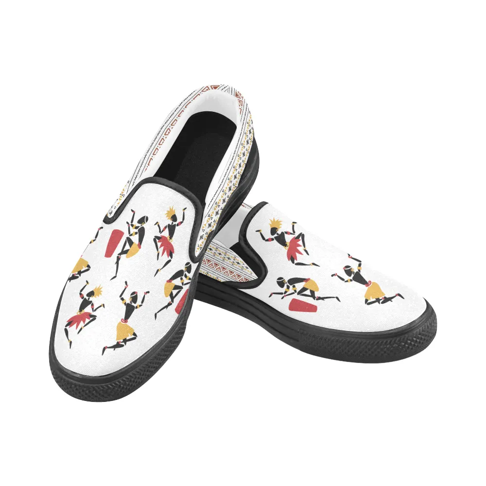 Men's Big Size Dancing Silhouette Tribal Print Slip-on Canvas Shoes