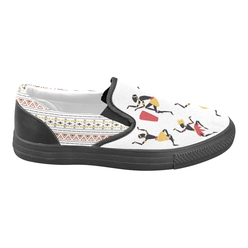 Men's Big Size Dancing Silhouette Tribal Print Slip-on Canvas Shoes