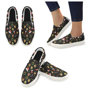 Men's Christmas Elements Print Canvas Slip On Shoes