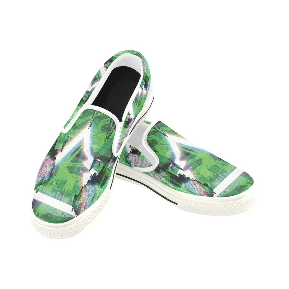 Men's Green Psychedelic Print Canvas Slip-on Shoes