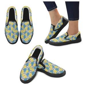 Men's Yellow Blue Polka Print Canvas Slip-On Shoes