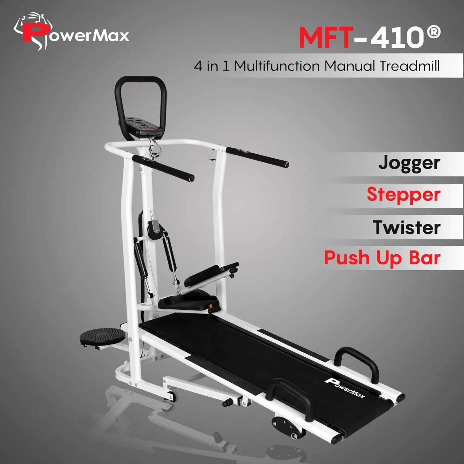 MFT-410 Non-electric Manual Treadmill Foldable | Multifunction (Jogger | Stepper | Twister | Push up Bar) | 3-Level Incline | 120-kg Max User Weight - Ideal for Home Use