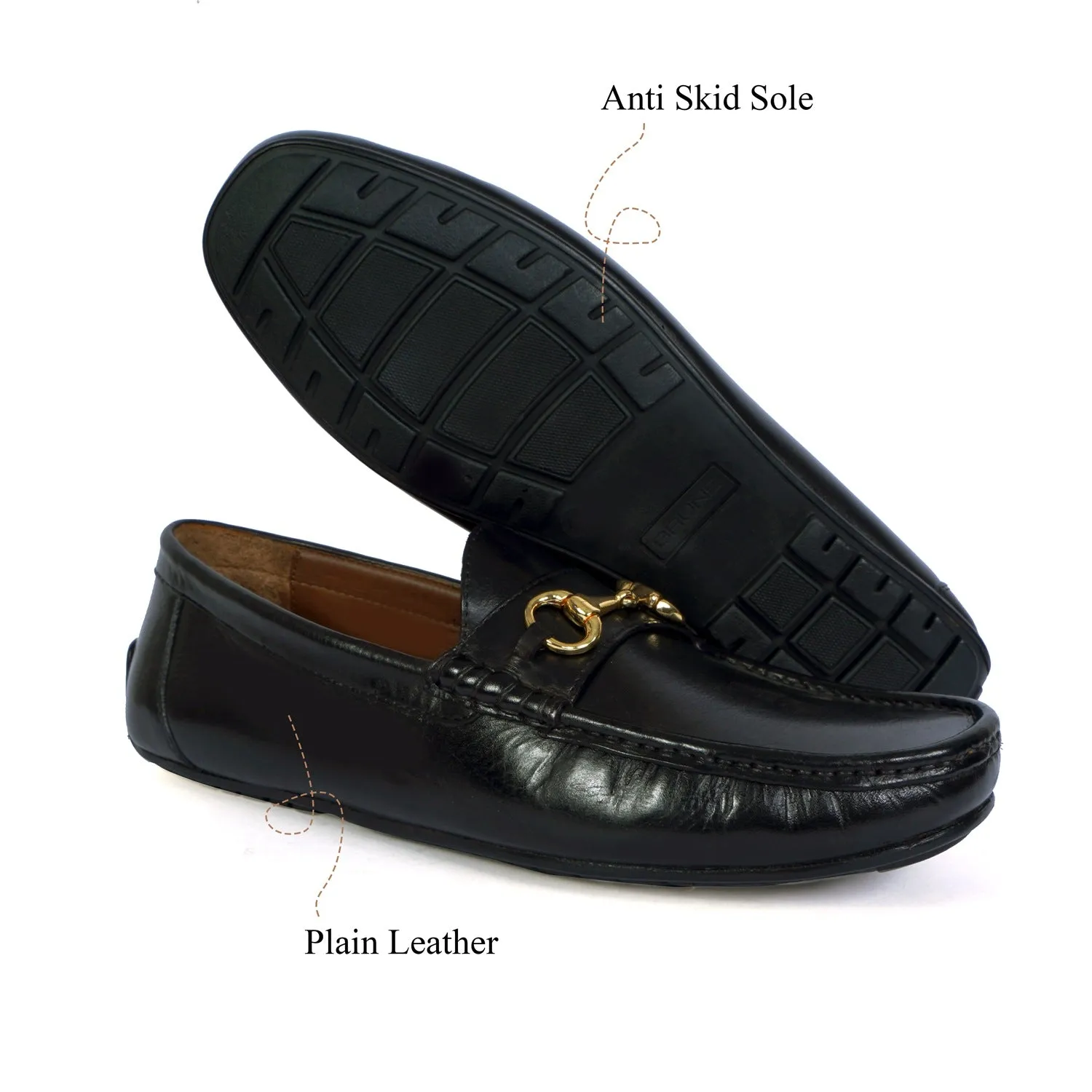 Moccasin Black Driver Loafer with Horse-Bit Buckle Detailing